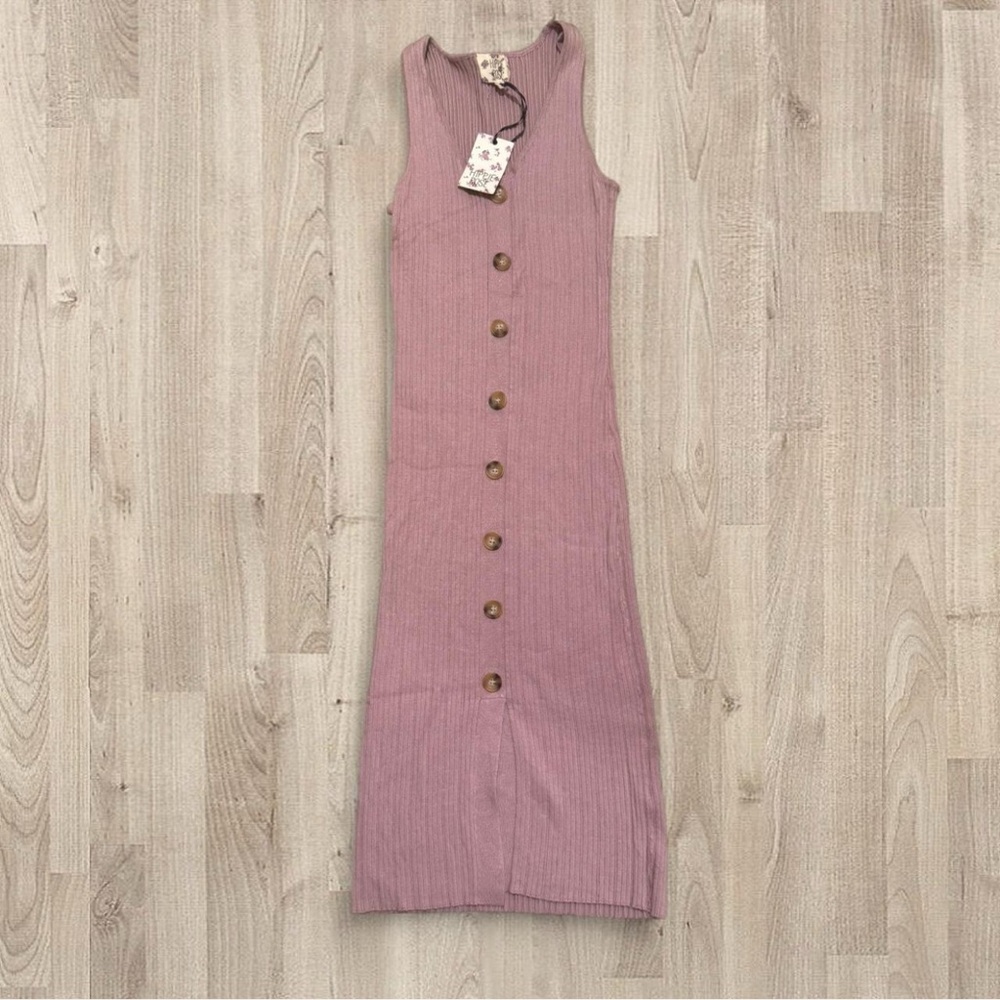 Hippie Rose Mauve Button-Front Midi Dress